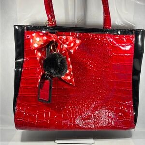 Elizabeth Arden Red Croc-Embossed Tote with Black Trim